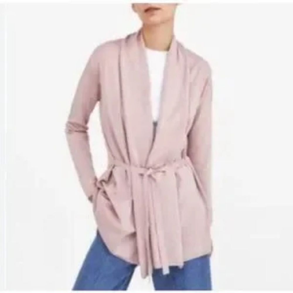 Zara Knit Belted Open Cardigan with Rolled Collar Light Pink size S